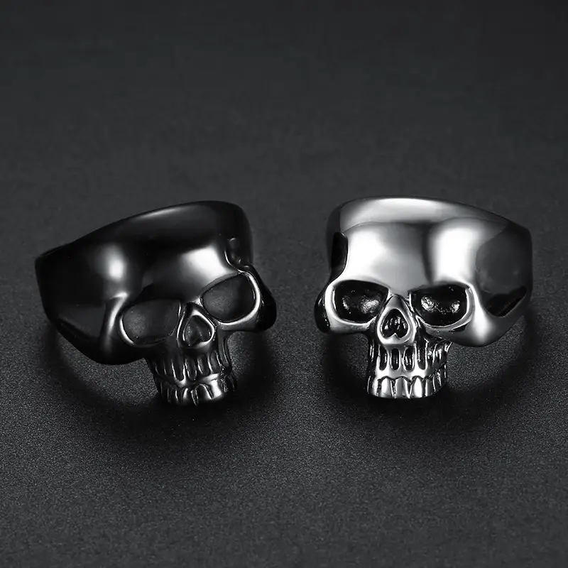 Punk Skull Ring Titanium Steel Glossy Black — feature 3