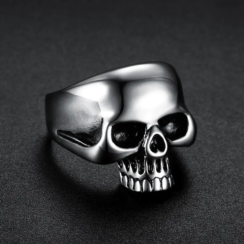 Punk Skull Ring Titanium Steel Glossy Black — feature 5