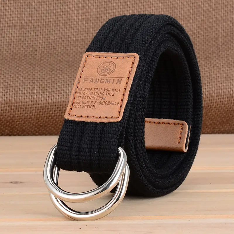 Light Blue Korean Style Men's Canvas Belt with Double Loop Buckle