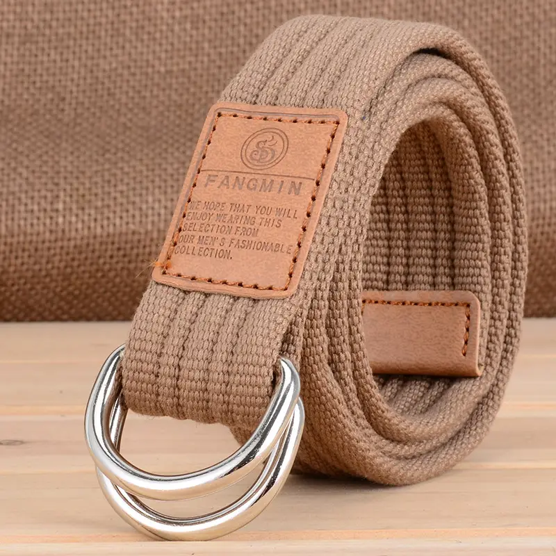 Light Blue Korean Style Men's Canvas Belt with Double Loop Buckle