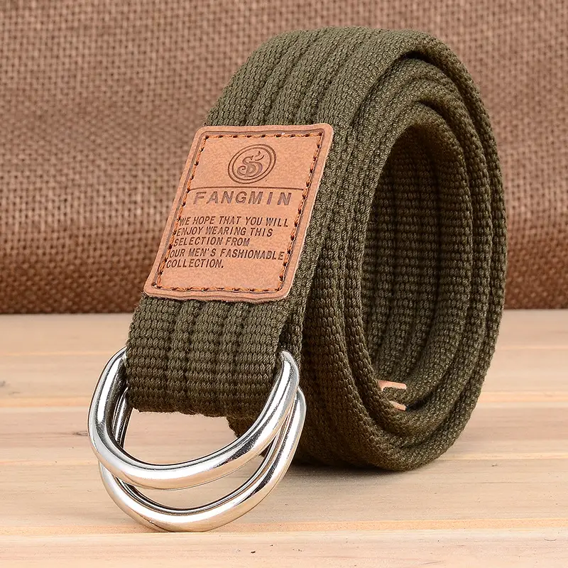 Light Blue Korean Style Men's Canvas Belt with Double Loop Buckle