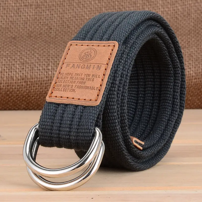 Light Blue Korean Style Men's Canvas Belt with Double Loop Buckle