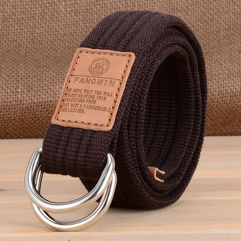 Light Blue Korean Style Men's Canvas Belt with Double Loop Buckle
