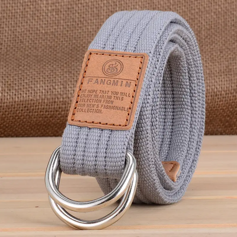 Light Blue Korean Style Men's Canvas Belt with Double Loop Buckle