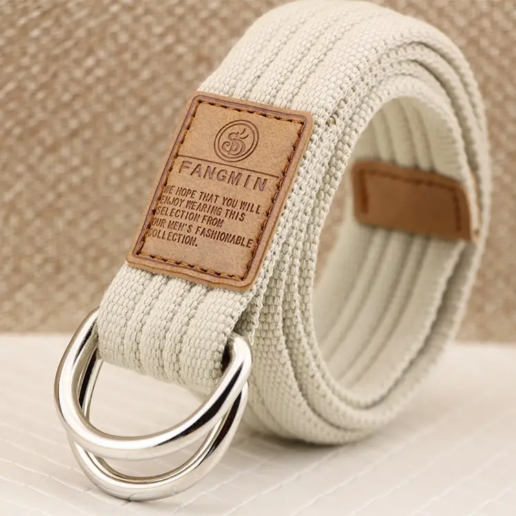 Light Blue Korean Style Men's Canvas Belt with Double Loop Buckle