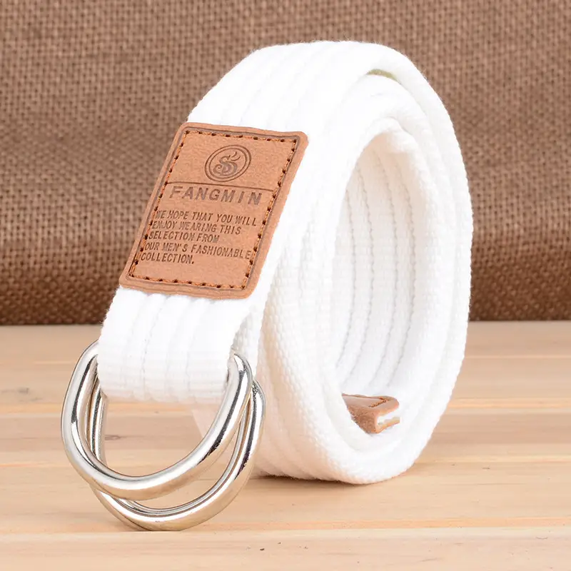 Light Blue Korean Style Men's Canvas Belt with Double Loop Buckle