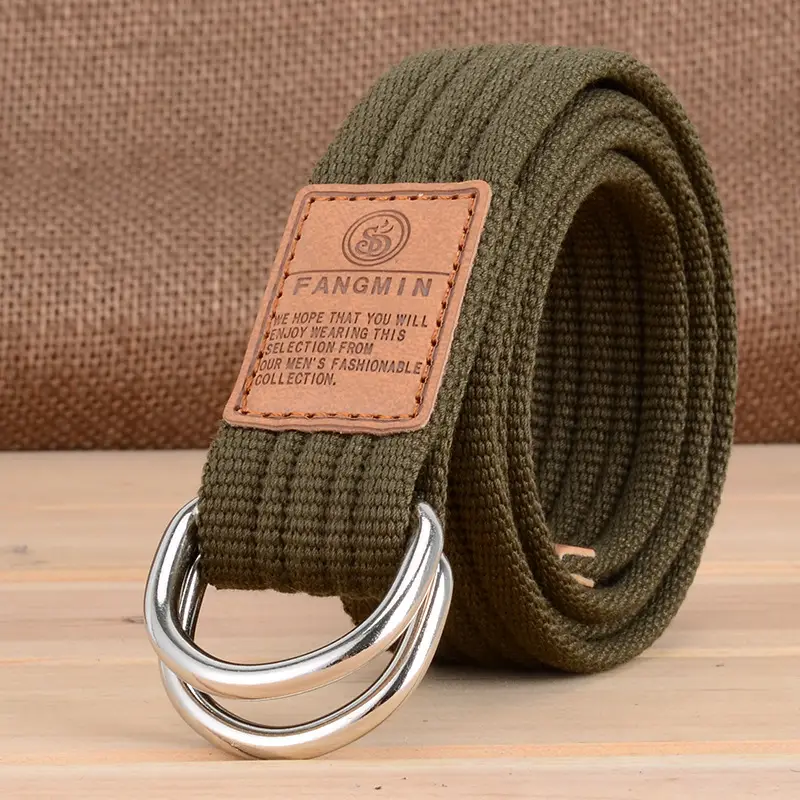 Light Blue Korean Style Men's Canvas Belt with Double Loop Buckle