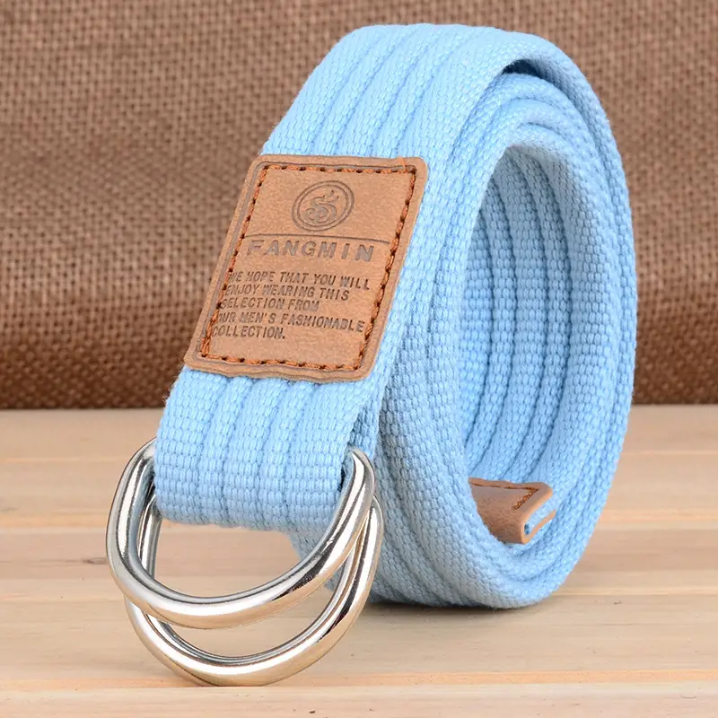 Light Blue Korean Style Men's Canvas Belt with Double Loop Buckle