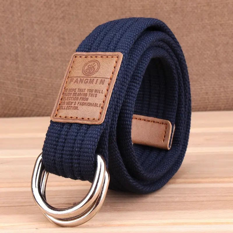 Light Blue Korean Style Men's Canvas Belt with Double Loop Buckle