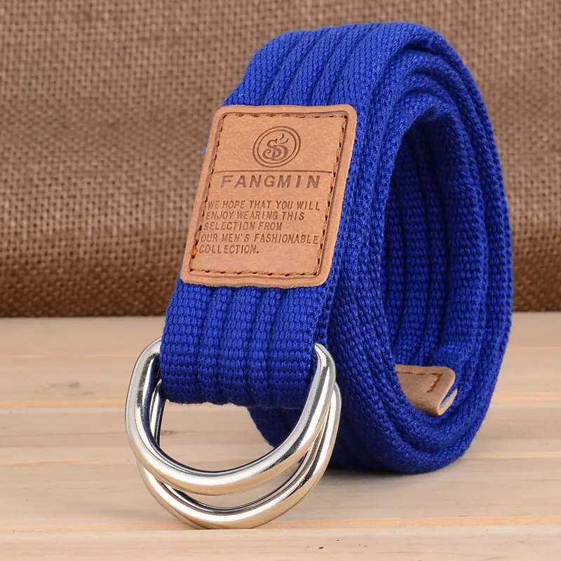 Light Blue Korean Style Men's Canvas Belt with Double Loop Buckle