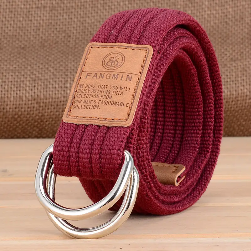 Light Blue Korean Style Men's Canvas Belt with Double Loop Buckle