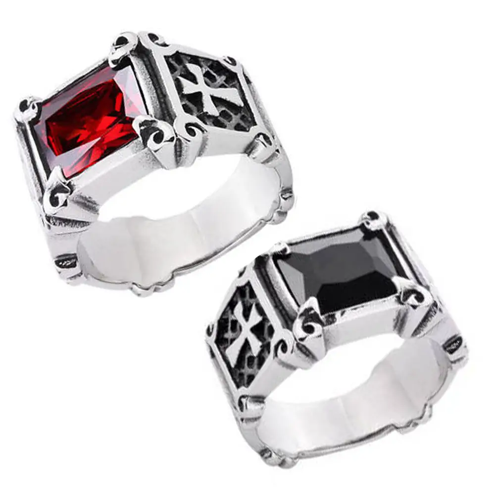 Gold Cross Men's Ring Red Enamel Square Design — feature 17