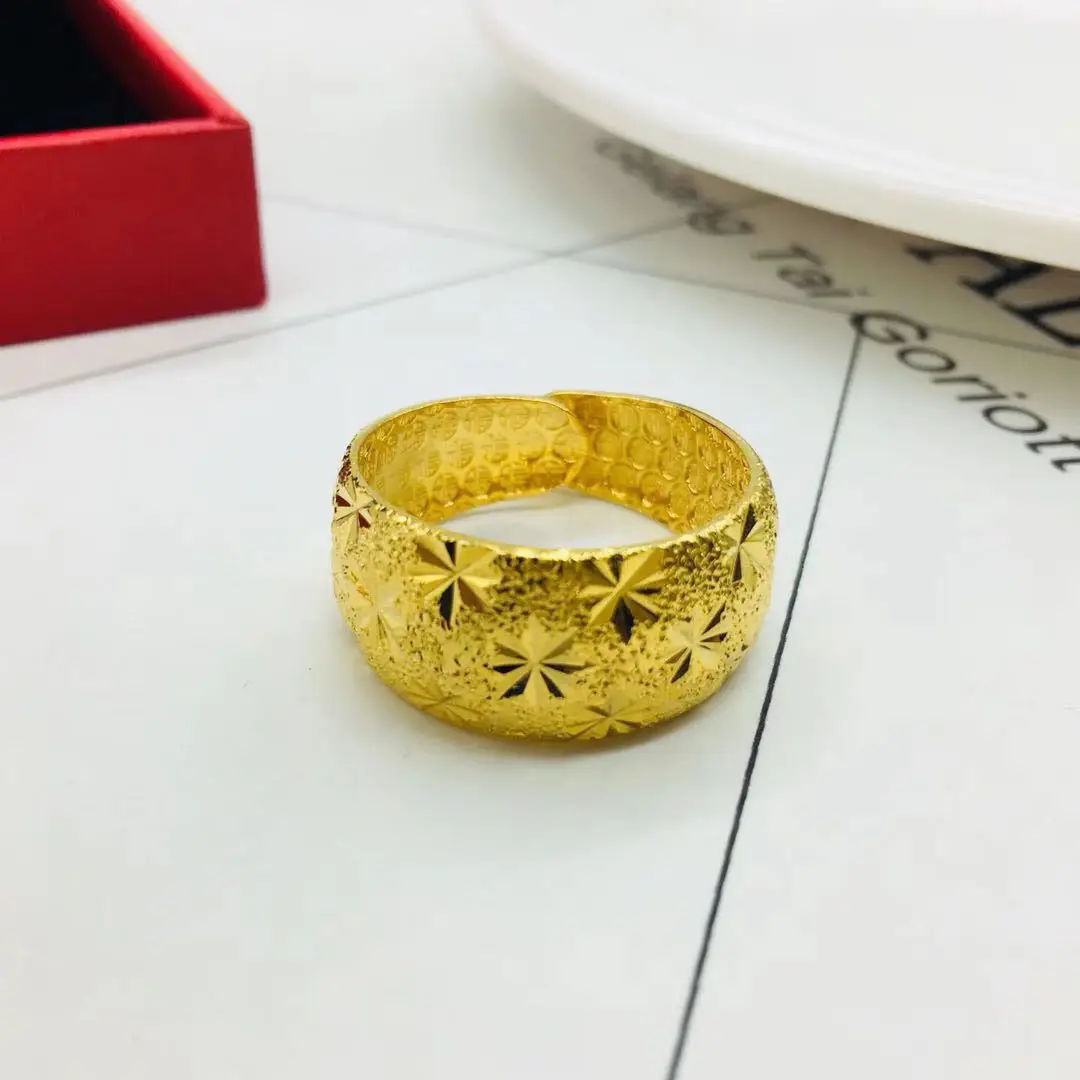 Gold Plated Brushed Ring for Couples Large Glossy Imitation Gold - Image 8