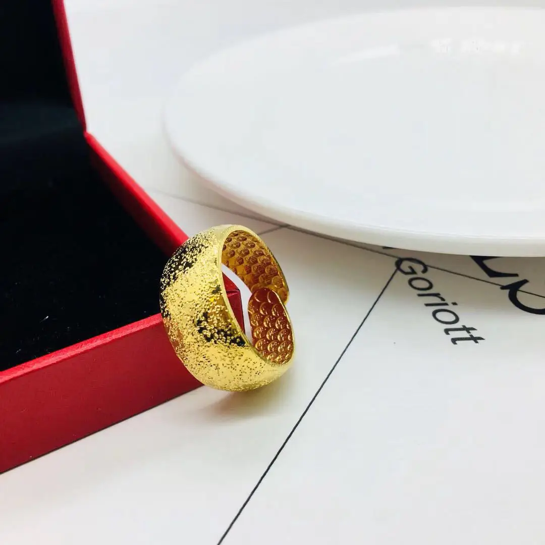 Gold Plated Brushed Ring for Couples Large Glossy Imitation Gold - Image 2