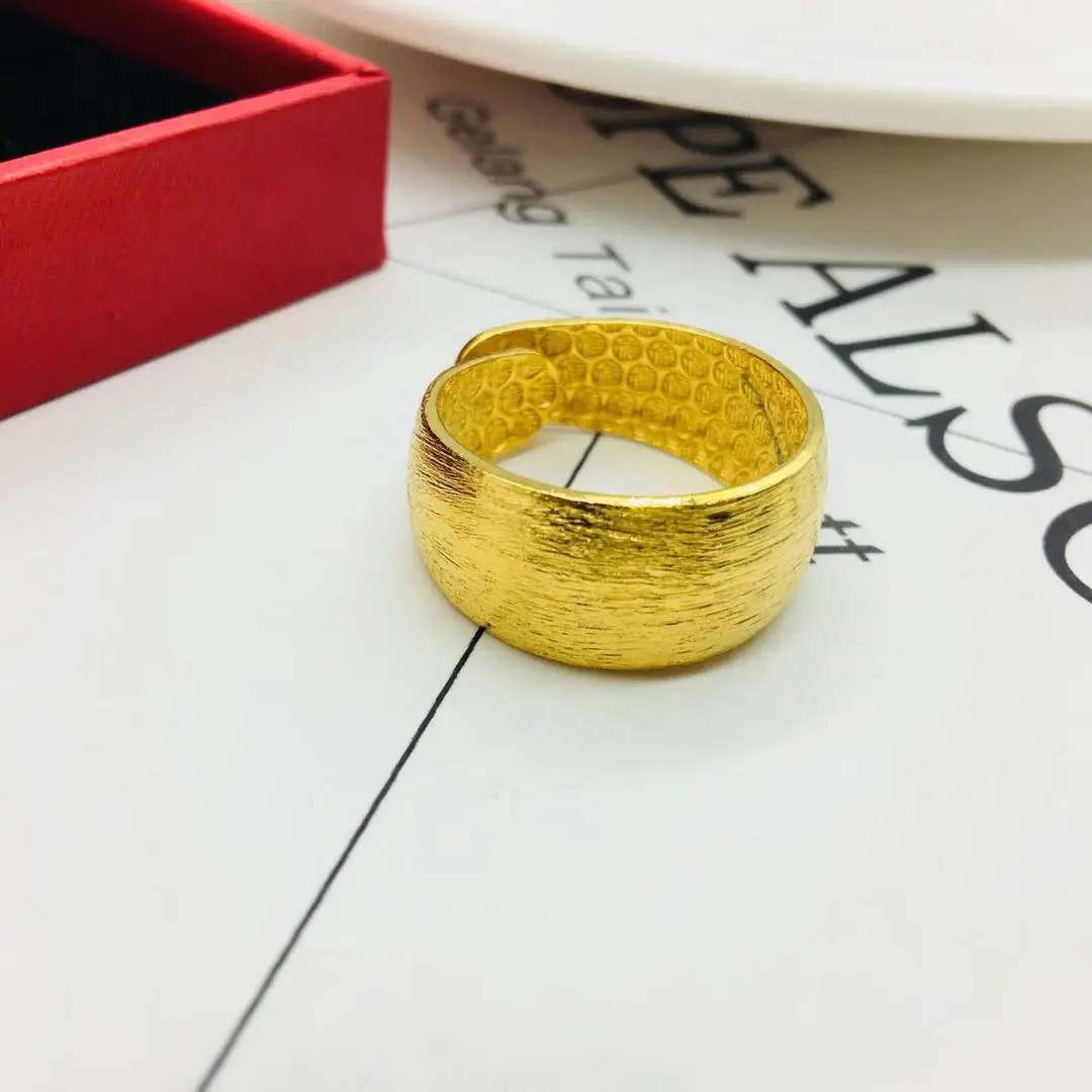 Gold Plated Brushed Ring for Couples Large Glossy Imitation Gold - Image 3