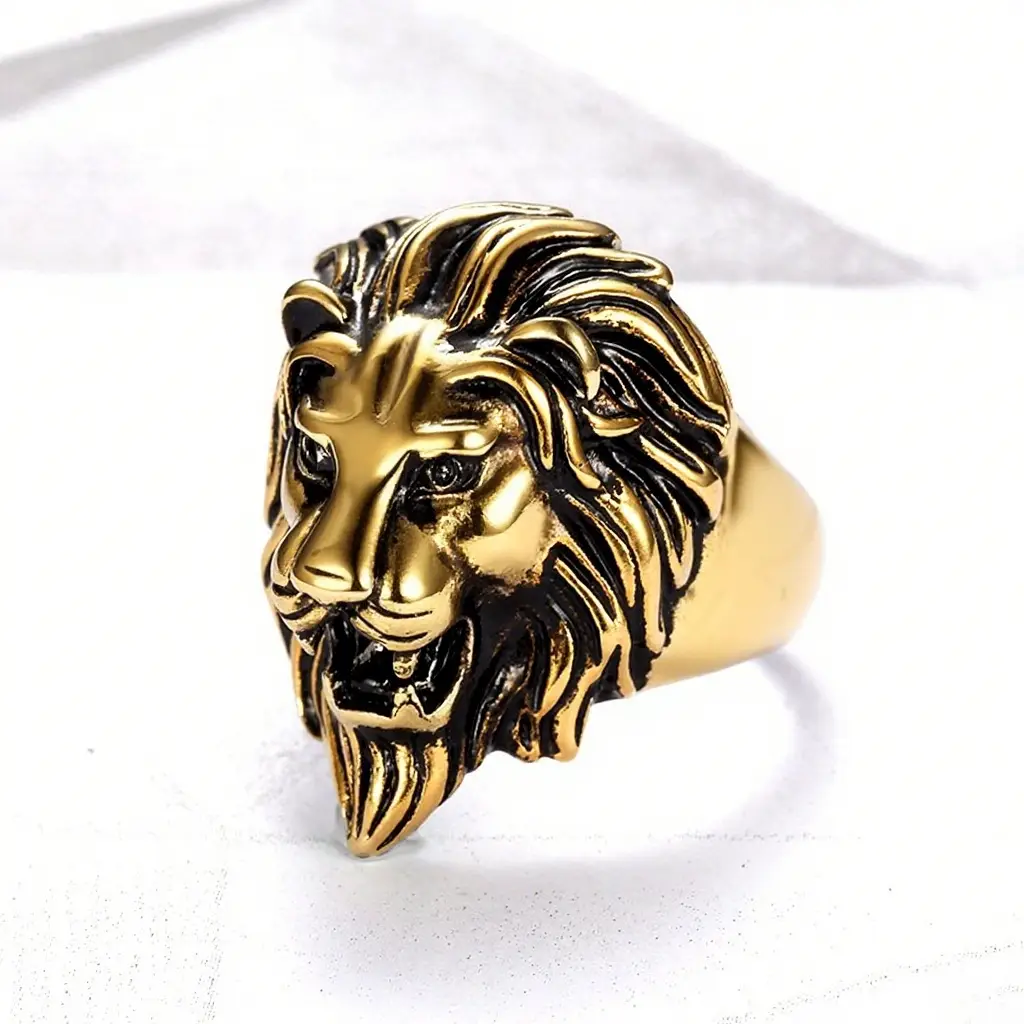 Gold Plated Lion Head Men's Ring - Image 6