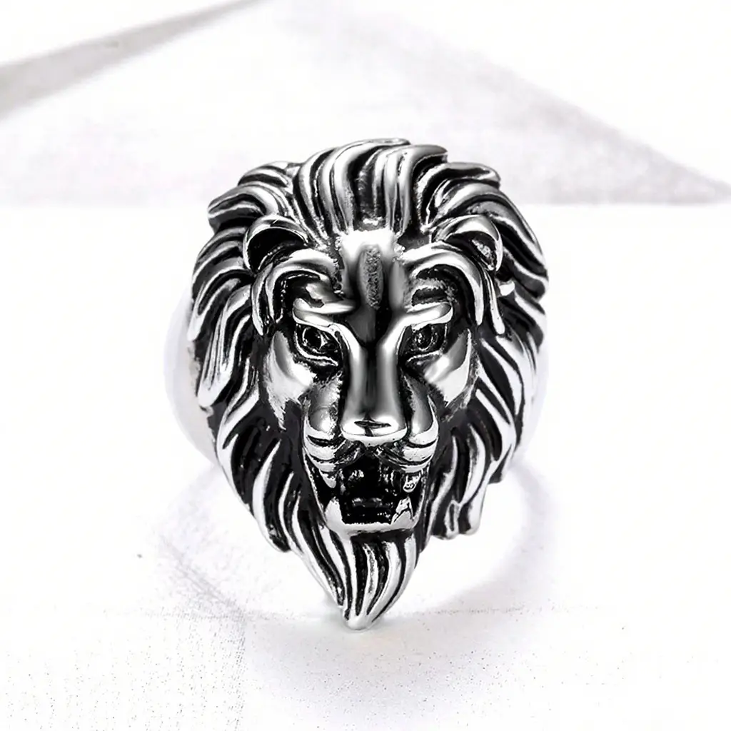 Gold Plated Lion Head Men's Ring - Image 7