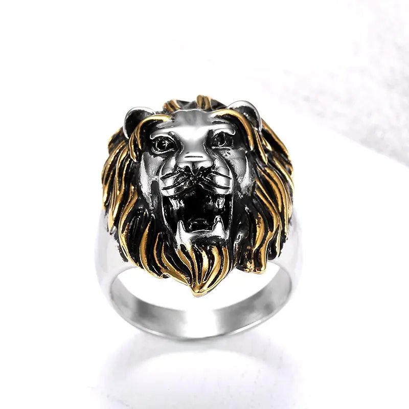 Gold Plated Lion Head Men's Ring — feature 5