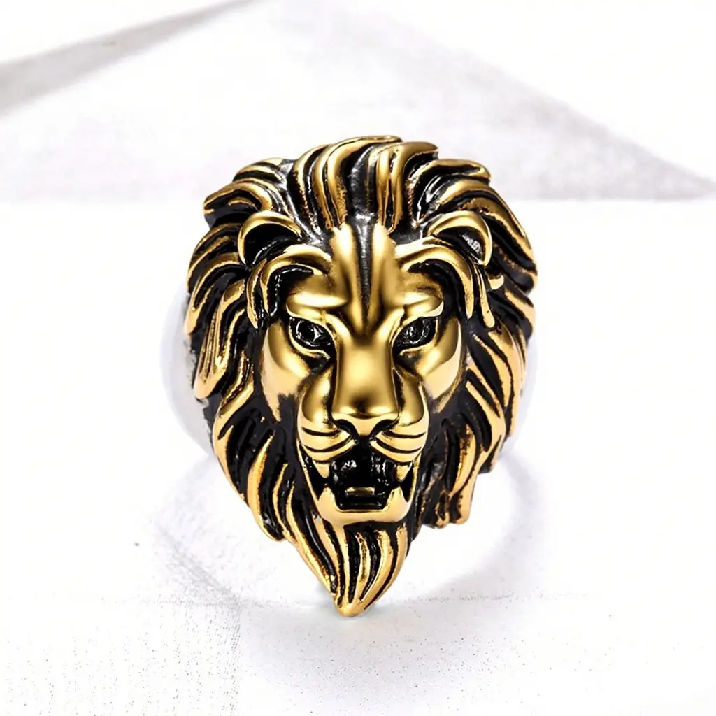 Gold Plated Lion Head Men's Ring - Image 3