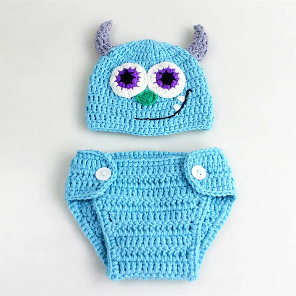 Baby Monster Photo Costume Blue Knitted Owl Set - Image 3