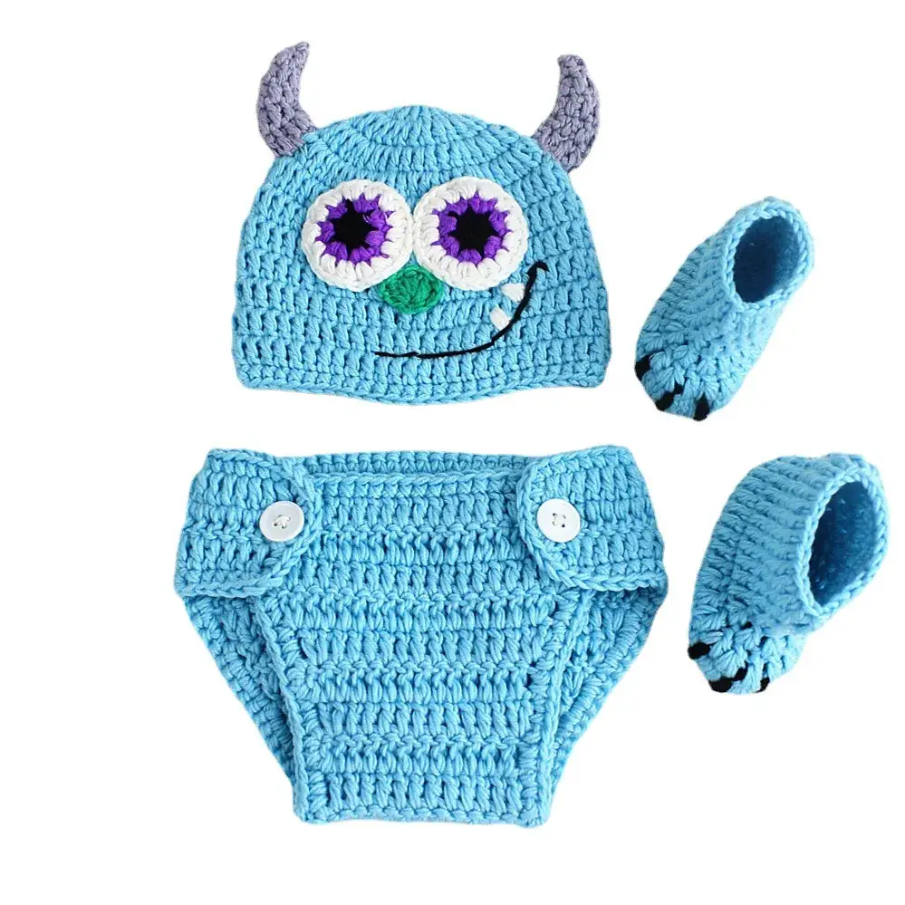 Baby Monster Photo Costume Blue Knitted Owl Set - Image 6