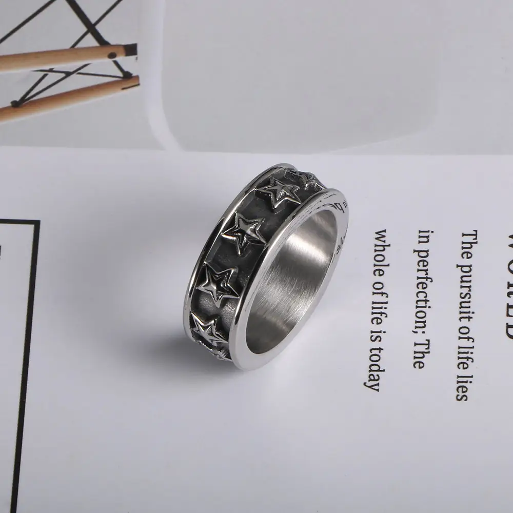 Titanium Steel Star Ring Couple Five-Peak Star Ring - Image 2