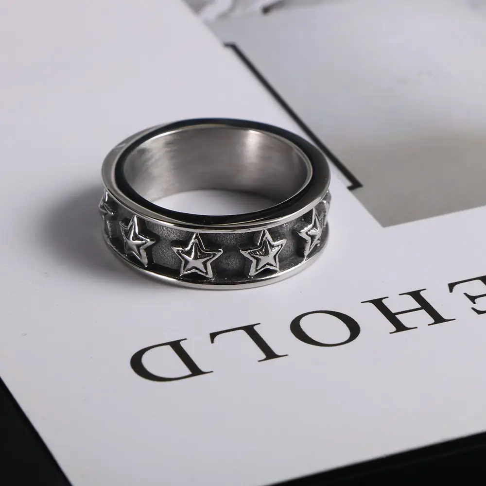 Titanium Steel Star Ring Couple Five-Peak Star Ring - Image 4