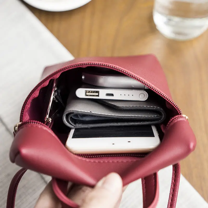 Women's Small Square Crossbody Bag Red Mobile Phone Bag - Image 5
