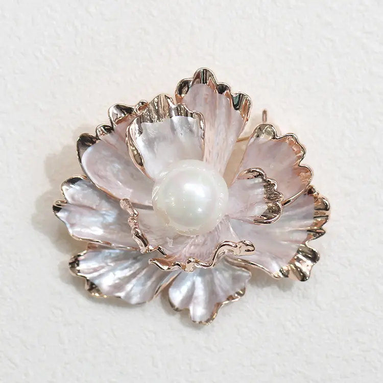 Sun Cloud New Vintage Simple Inlaid Artificial Pearl Peony Corsage Multi-layer Petal Pin Vintage Brooch - Image 4