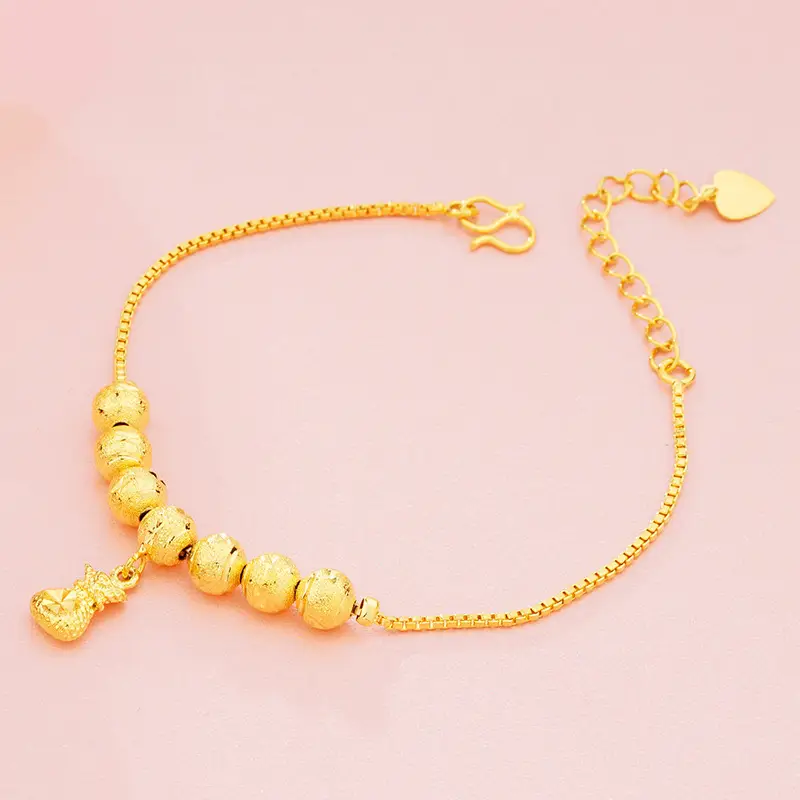 Gold Plated Snake Bone Chain Bracelet with Key & Compass - Image 15