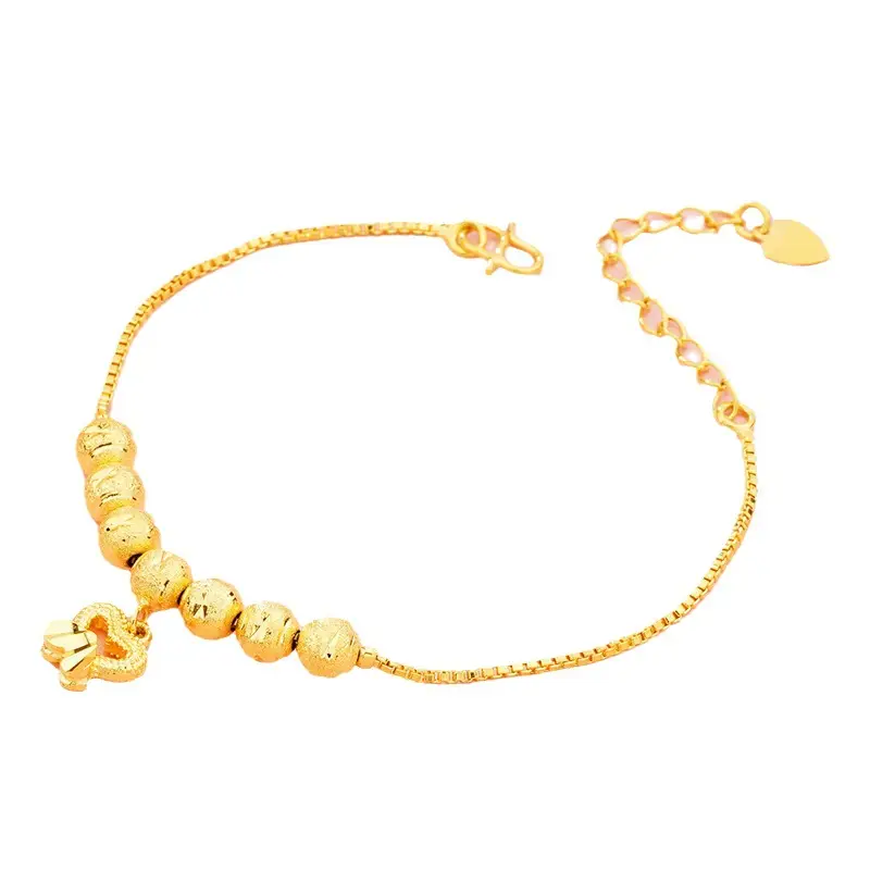Gold Plated Snake Bone Chain Bracelet with Key & Compass - Image 16