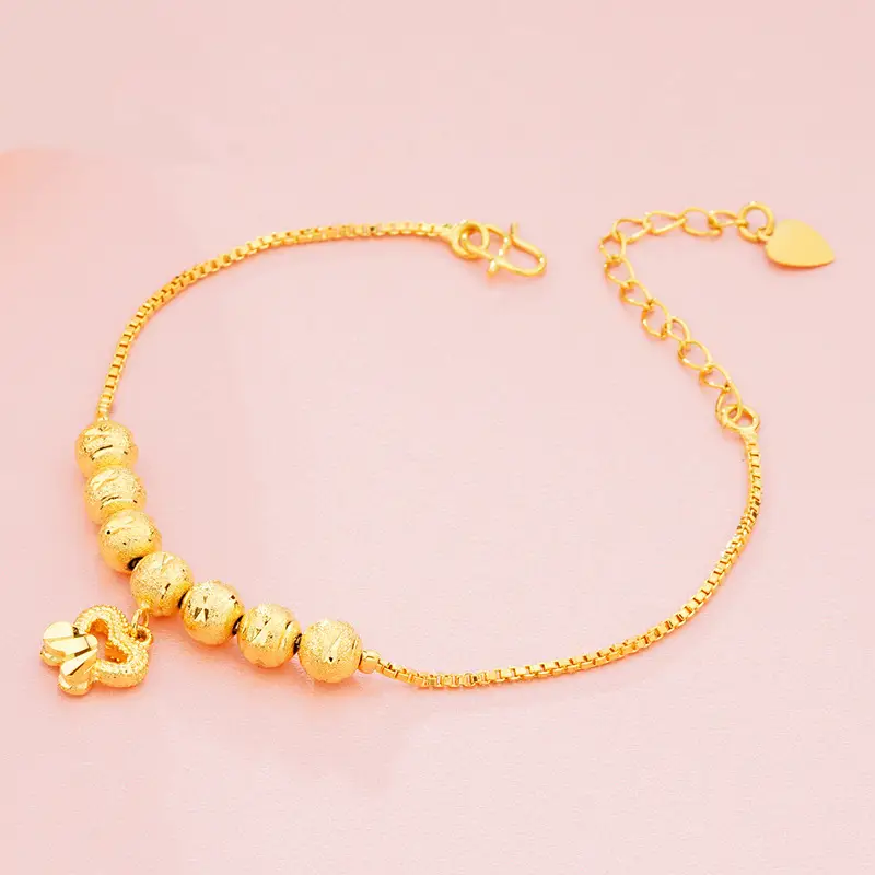 Gold Plated Snake Bone Chain Bracelet with Key & Compass - Image 10