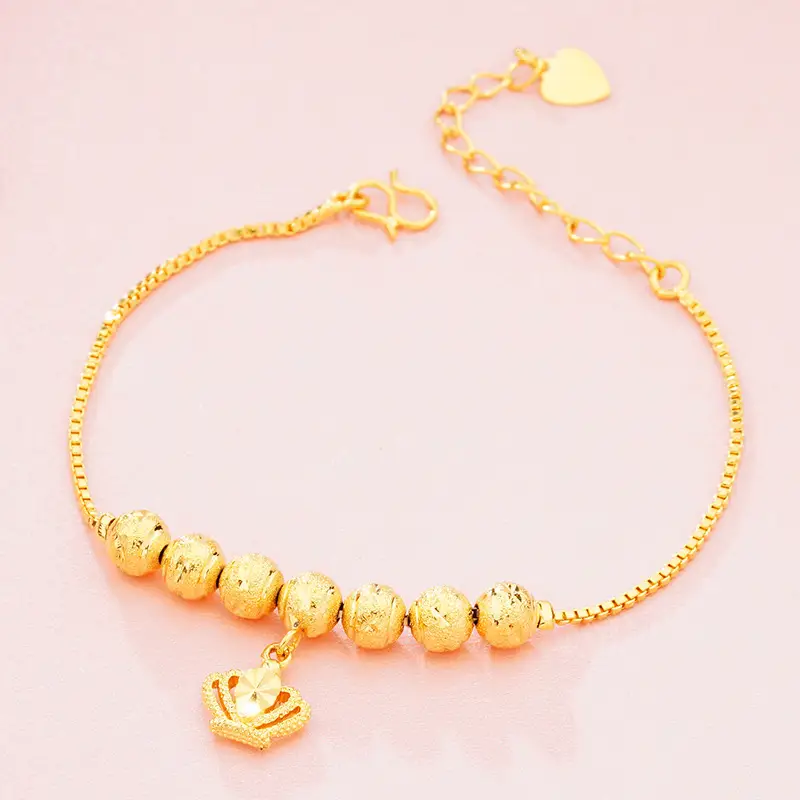 Gold Plated Snake Bone Chain Bracelet with Key & Compass - Image 2