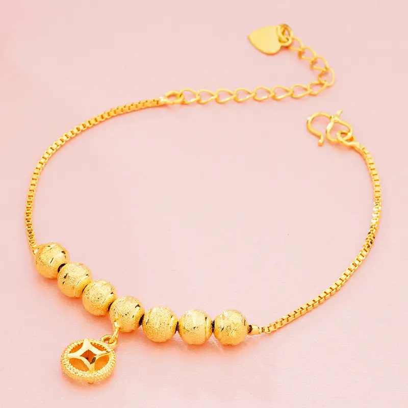 Gold Plated Snake Bone Chain Bracelet with Key & Compass - Image 3