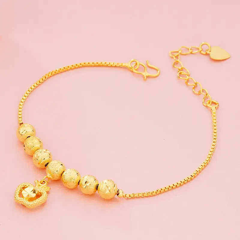 Gold Plated Snake Bone Chain Bracelet with Key & Compass - Image 4
