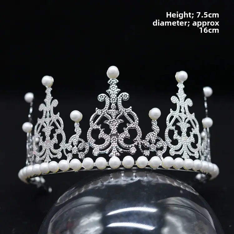 Silver Bridal Crown Headband with 7.4cm Height
