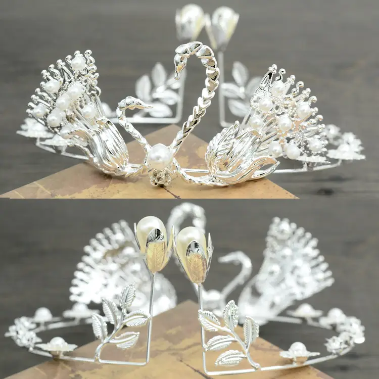 Silver Bridal Crown Headband with 7.4cm Height