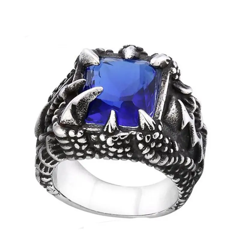 Titanium Steel Dragon Claw Ring with Blue Gemstone - Image 2