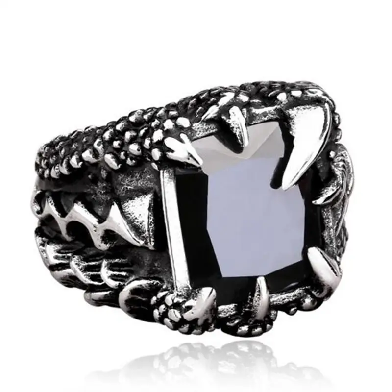 Titanium Steel Dragon Claw Ring with Blue Gemstone - Image 3
