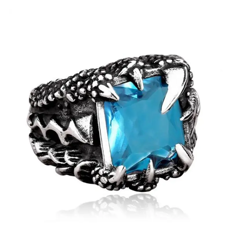 Titanium Steel Dragon Claw Ring with Blue Gemstone - Image 4