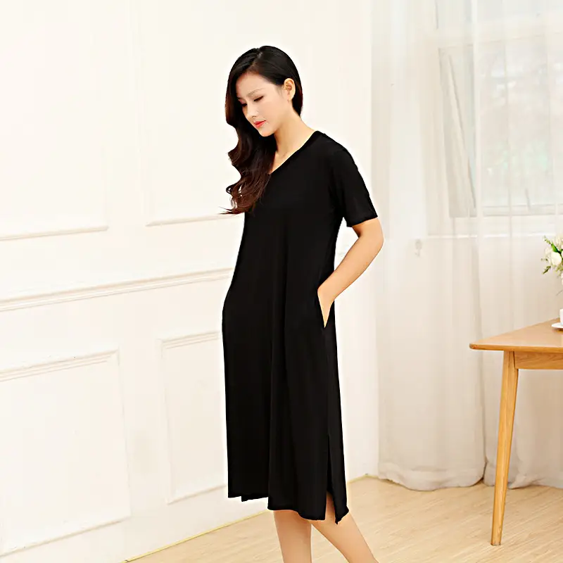 Black V Neck Plus Size Korean Style Dress - Image 7