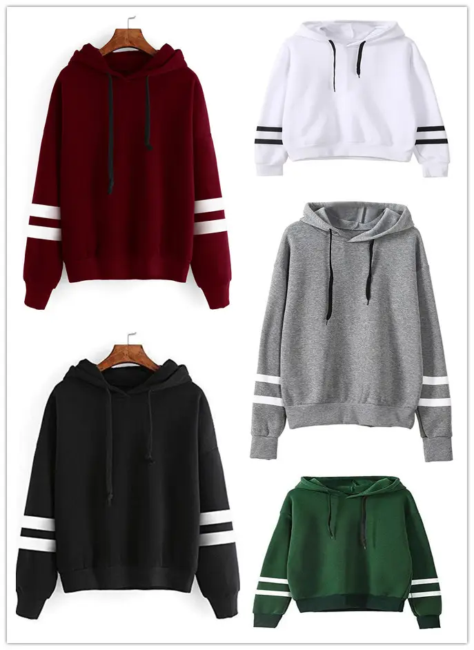 Men White Hooded Sweatshirt with Black Stripes — feature 2