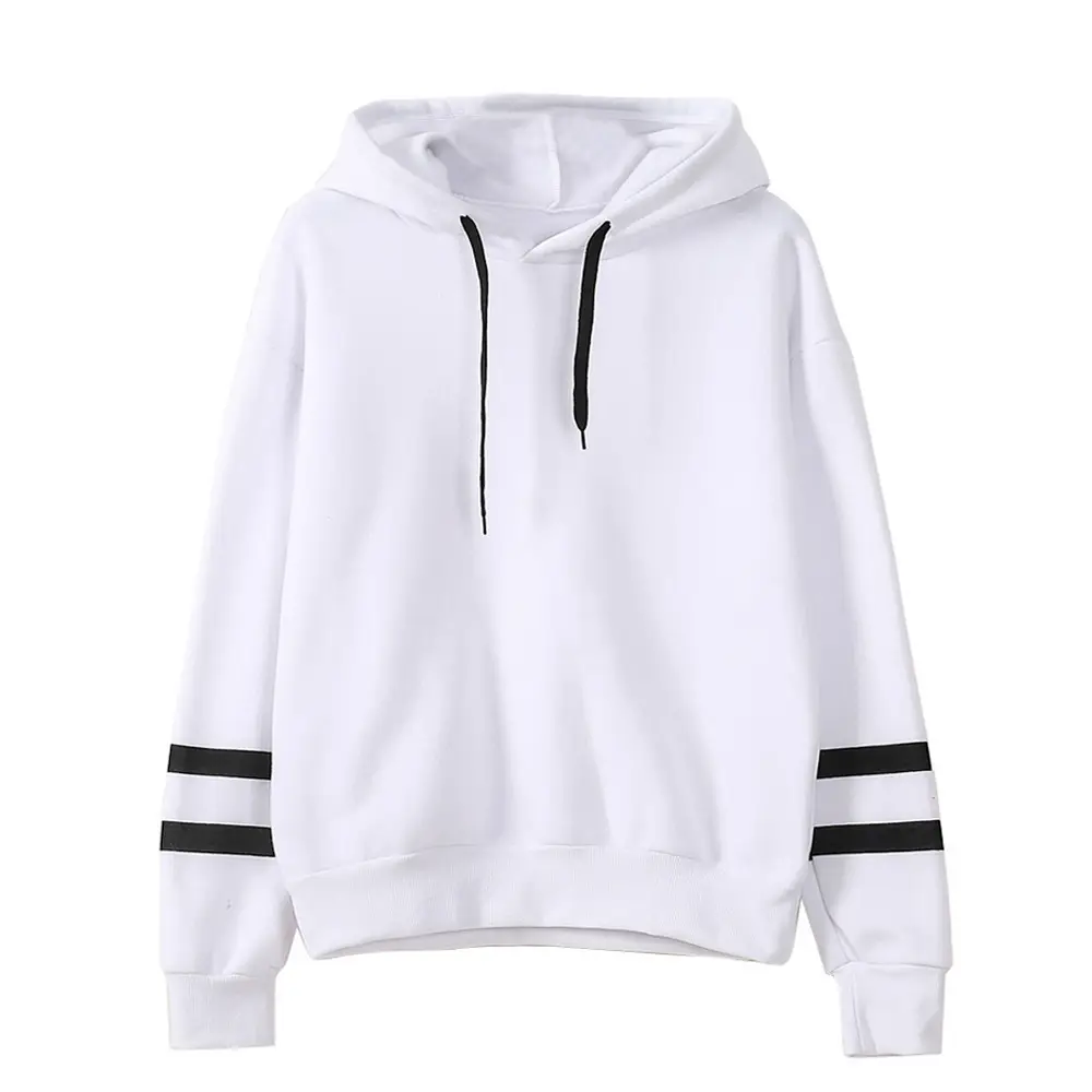 Men White Hooded Sweatshirt with Black Stripes — feature 6