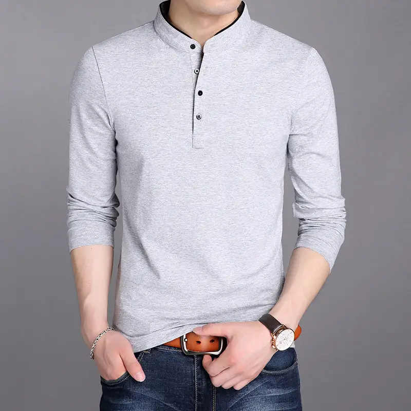 Men's Grey Korean Style Long Sleeve T-Shirt - Image 8
