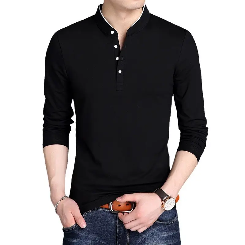 Men's Grey Korean Style Long Sleeve T-Shirt - Image 10