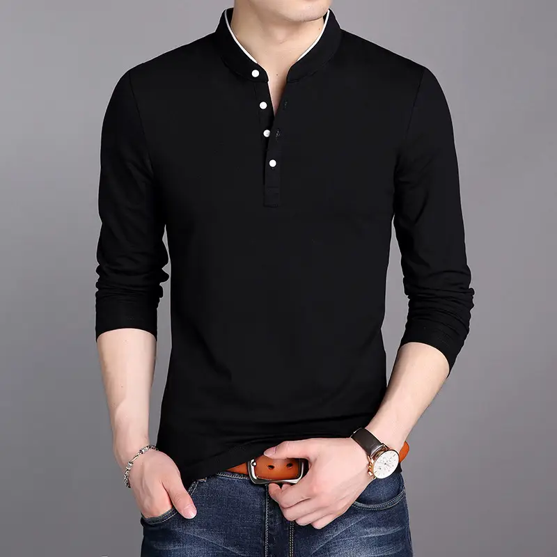 Men's Grey Korean Style Long Sleeve T-Shirt - Image 4
