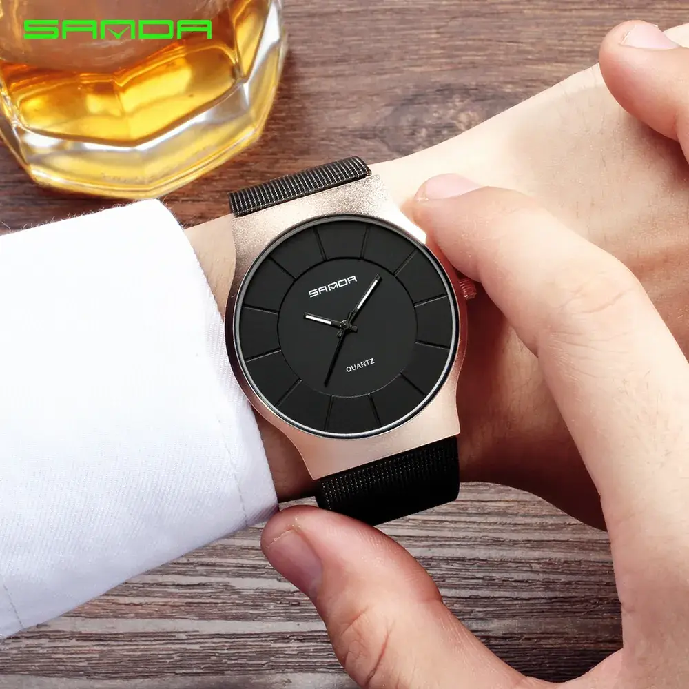 Men's Stainless Steel Watch Gold Black Silver Quartz Pointer Type