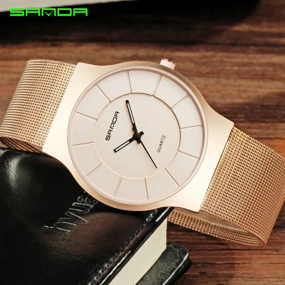Men's Stainless Steel Watch Gold Black Silver Quartz Pointer Type