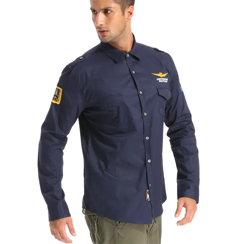 White Long Sleeve Men's Casual Shirt with Brand Patchwork - Image 5