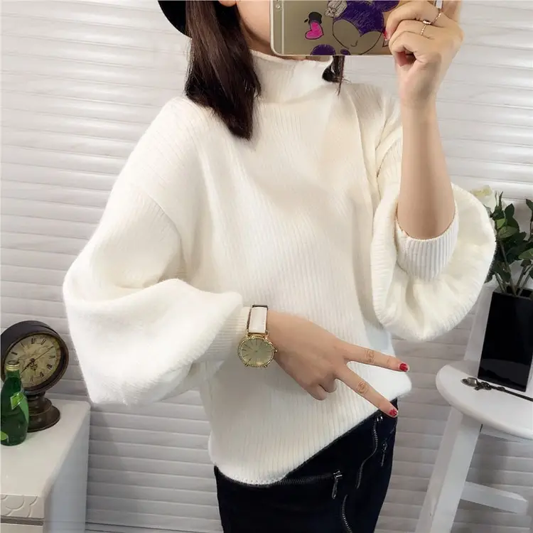 Women Korean Style Red Sweater with Lantern Sleeve - Image 7